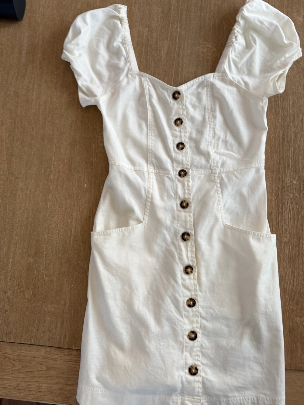 Madewell Ivory Puff Sleeve Button Front Mini Dress Size 0